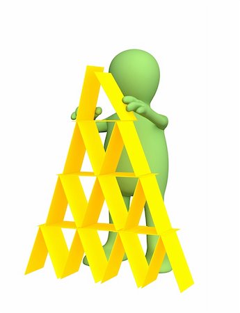 simsearch:400-08257770,k - 3d person - puppet, making a pyramid from plastic cards. Objects over white Stock Photo - Budget Royalty-Free & Subscription, Code: 400-04022060