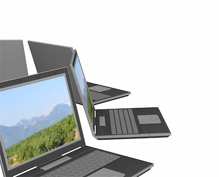 simsearch:400-04054812,k - Four 3d laptop, located by a semicircle. Objects over white Stock Photo - Budget Royalty-Free & Subscription, Code: 400-04022118