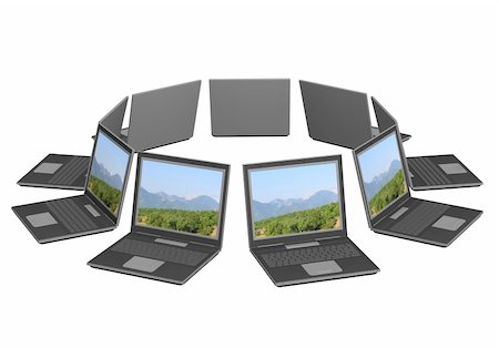 simsearch:400-04054812,k - Nine 3d laptop, located around. Objects over white Stock Photo - Budget Royalty-Free & Subscription, Code: 400-04022119