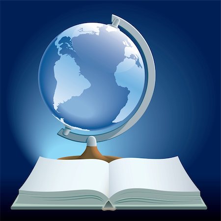 simsearch:400-04690647,k - Book and globe on blue background. Photographie de stock - Aubaine LD & Abonnement, Code: 400-04022154