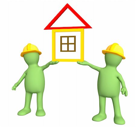 simsearch:400-04556858,k - Two builders - puppets, holding in hands the stylized house. Objects over white Stock Photo - Budget Royalty-Free & Subscription, Code: 400-04022152