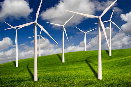 simsearch:400-04339274,k - Beautiful green meadow with Wind turbines generating electricity Fotografie stock - Microstock e Abbonamento, Codice: 400-04022398