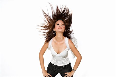 eyedear (artist) - Portrait of young woman flinging here hair wildly wearing a pair of angel wings Stock Photo - Budget Royalty-Free & Subscription, Code: 400-04022513