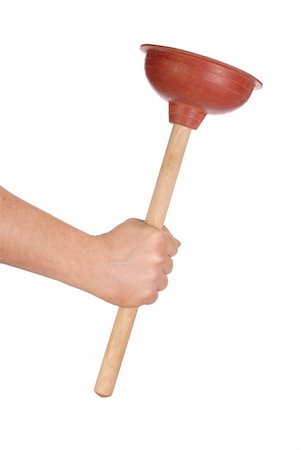 simsearch:400-04728947,k - Hand holding plunger isolated on white background Stock Photo - Budget Royalty-Free & Subscription, Code: 400-04022705
