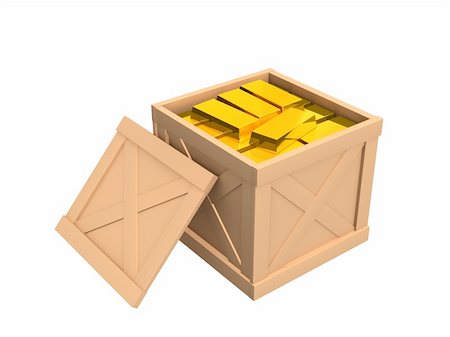 The open parcel, filled with gold ingots. Objects over white Stock Photo - Budget Royalty-Free & Subscription, Code: 400-04022894