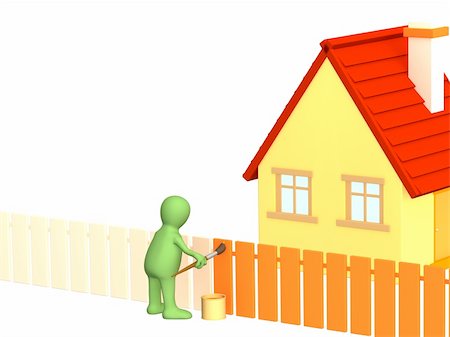 simsearch:400-04182389,k - The 3d person - puppet, painting fence in orange color. Objects over white Stockbilder - Microstock & Abonnement, Bildnummer: 400-04022899