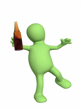 dolls in bottle images - Drunk 3d doll - puppet with a bottle. Objects over white Stock Photo - Budget Royalty-Free & Subscription, Code: 400-04022908