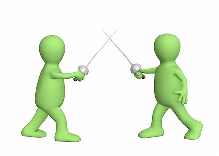 simsearch:400-04609052,k - Two 3d persons - puppets, fencing swords. Objects over white Foto de stock - Royalty-Free Super Valor e Assinatura, Número: 400-04022909