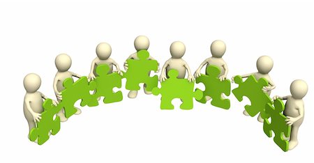 simsearch:400-08669915,k - Eight puppets, holding in hands a puzzle of green color. Objects over white Stock Photo - Budget Royalty-Free & Subscription, Code: 400-04022949