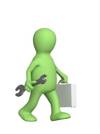 simsearch:400-04310274,k - Worker - puppet with a suitcase and a wrench. Objects over white Photographie de stock - Aubaine LD & Abonnement, Code: 400-04022952