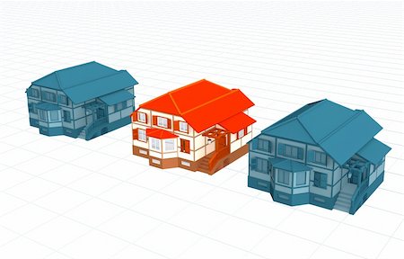 simsearch:400-05108570,k - The bright 3d house, worth among identical houses Photographie de stock - Aubaine LD & Abonnement, Code: 400-04022988