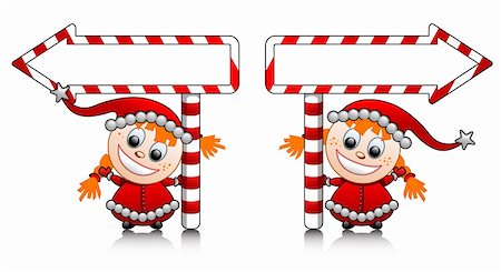 Vector cute Santa helper girl with arrows for your text Stock Photo - Budget Royalty-Free & Subscription, Code: 400-04023623