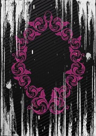 pink grunge scratched abstract background - Black and pink vector illustration of an abstract floral frame Stock Photo - Budget Royalty-Free & Subscription, Code: 400-04023633