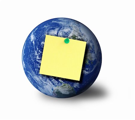 globe and  blank adhesive note, shadow at the right side Stock Photo - Budget Royalty-Free & Subscription, Code: 400-04023919