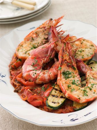 simsearch:400-04033844,k - Grilled Tiger Prawns on Piperade with Grilled Courgettes Foto de stock - Royalty-Free Super Valor e Assinatura, Número: 400-04034160