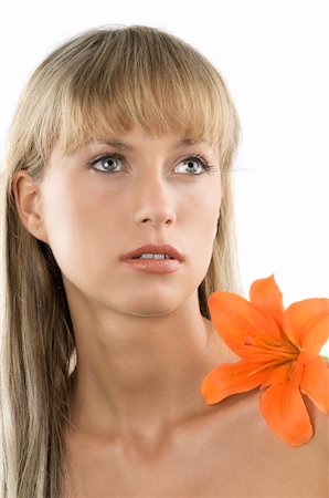simsearch:400-06096871,k - fresh and beautiful portrait of a woman with an orange lily Stock Photo - Budget Royalty-Free & Subscription, Code: 400-04034907