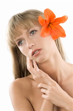 simsearch:400-06096871,k - fresh and beautiful portrait of a woman with an orange lily Stock Photo - Budget Royalty-Free & Subscription, Code: 400-04034915