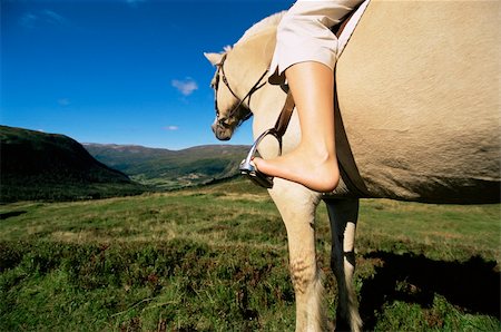 steigbügel - Young woman riding horse in rural setting Stockbilder - Microstock & Abonnement, Bildnummer: 400-04034949