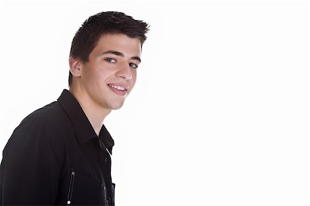 simsearch:400-04643781,k - Portrait of a handsome young man, wearing a black shirt, smiling. Isolated on white background. Foto de stock - Super Valor sin royalties y Suscripción, Código: 400-04034943