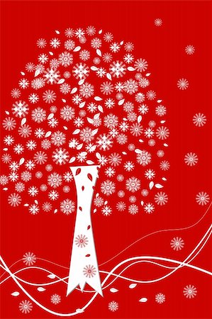 White Christmas tree with white snowflakes on red background Stockbilder - Microstock & Abonnement, Bildnummer: 400-04035650