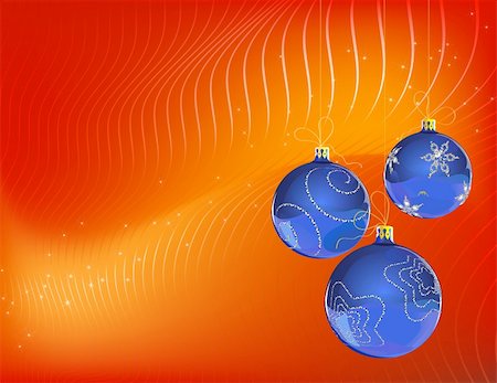 simsearch:400-05359450,k - Vector Illustration of three blue Christmas Balls decorated with snowflake on red Background Stock Photo - Budget Royalty-Free & Subscription, Code: 400-04038062