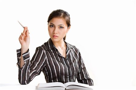eyedear (artist) - asian young business woman pointing at something using pen Stock Photo - Budget Royalty-Free & Subscription, Code: 400-04038193