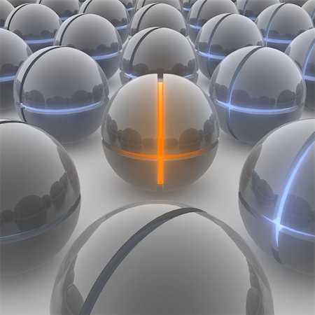 simsearch:400-04065481,k - A orange glowing ball is standing out from the crowd Fotografie stock - Microstock e Abbonamento, Codice: 400-04039267