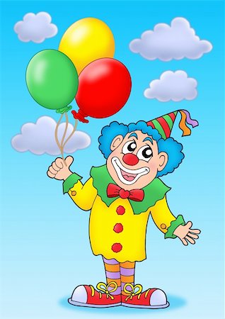 simsearch:400-04030040,k - Clown with balloons on blue sky - color illustration. Photographie de stock - Aubaine LD & Abonnement, Code: 400-04030024