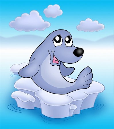 simsearch:400-04206918,k - Cute seal an iceberg 2 - color illustration. Stock Photo - Budget Royalty-Free & Subscription, Code: 400-04030044