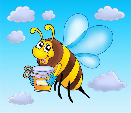 draw close up face - Flying bee holding honey - color illustration. Stock Photo - Budget Royalty-Free & Subscription, Code: 400-04030050