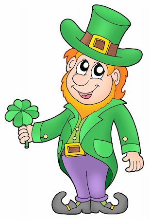 simsearch:400-04236811,k - Leprechaun with four leaves clover - color illustration. Photographie de stock - Aubaine LD & Abonnement, Code: 400-04030068