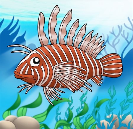 Lion fish in sea - color illustration. Stock Photo - Budget Royalty-Free & Subscription, Code: 400-04030069