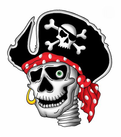 earring drawing - Color illustration of pirate skull in hat. Photographie de stock - Aubaine LD & Abonnement, Code: 400-04030105