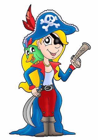 simsearch:400-04030107,k - Pirate woman with parrot - color illustration. Photographie de stock - Aubaine LD & Abonnement, Code: 400-04030109