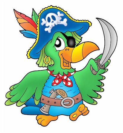 simsearch:400-04030107,k - Pirate parrot on white background - color illustration. Photographie de stock - Aubaine LD & Abonnement, Code: 400-04030102