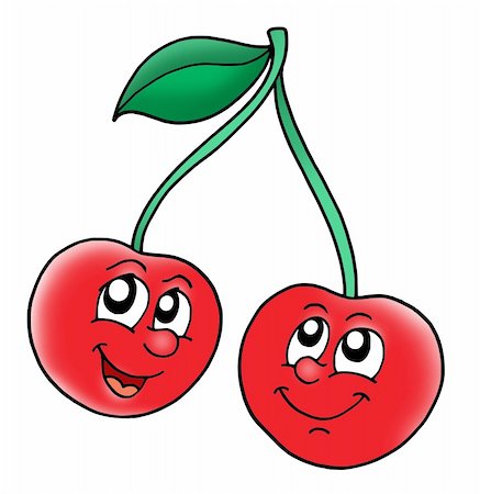 Smiling red cherries - color illustration. Stock Photo - Budget Royalty-Free & Subscription, Code: 400-04030126