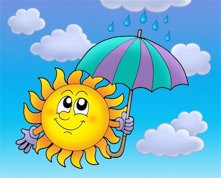 simsearch:400-04531867,k - Sun with umbrella on cloudy sky - color illustration. Stock Photo - Budget Royalty-Free & Subscription, Code: 400-04030130