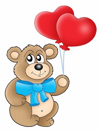 simsearch:400-04030040,k - Teddy bear with heart balloons - color illustration. Photographie de stock - Aubaine LD & Abonnement, Code: 400-04030133