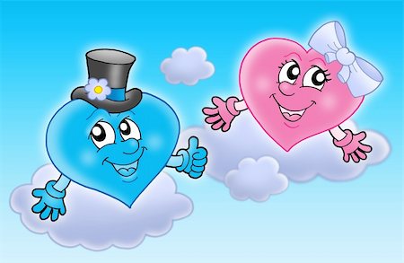 simsearch:400-04030040,k - Two wedding hearts on sky - color illustration. Photographie de stock - Aubaine LD & Abonnement, Code: 400-04030141