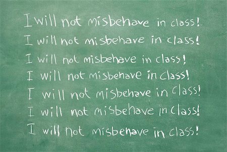 large XXL image of an old chalkboard with the sentence I will not misbehave in class written over and over again Stock Photo - Budget Royalty-Free & Subscription, Code: 400-04030249