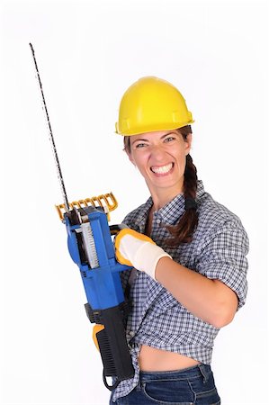simsearch:400-04364349,k - Mad woman with chainsaw on white background Stock Photo - Budget Royalty-Free & Subscription, Code: 400-04030335
