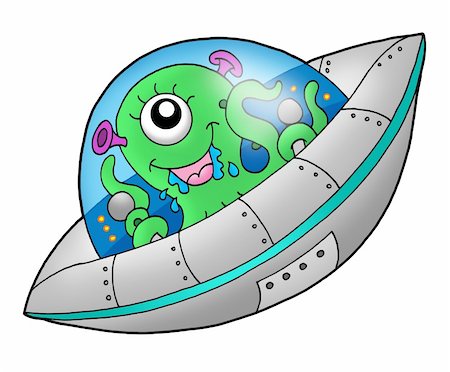 simsearch:400-08047776,k - Cute alien in spaceship - color illustration. Foto de stock - Royalty-Free Super Valor e Assinatura, Número: 400-04030446