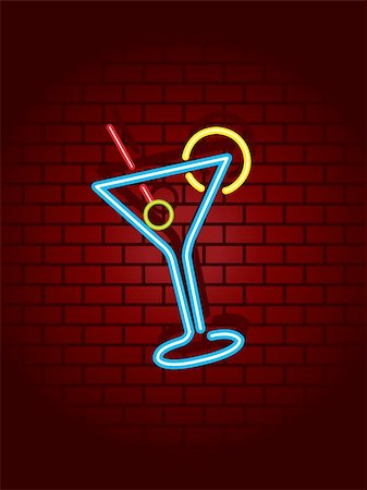 Neon cocktail sign against brick wall Stock Photo - Budget Royalty-Free & Subscription, Code: 400-04030756