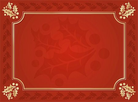 Lustrous Red and Gold Holly Bordered Background. Stock Photo - Budget Royalty-Free & Subscription, Code: 400-04030885