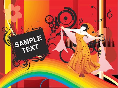 simsearch:400-04031104,k - dancing girl in a nice dress with sample text; floral banner_2 Stock Photo - Budget Royalty-Free & Subscription, Code: 400-04031083