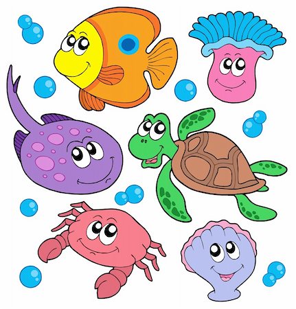 simsearch:400-04121044,k - Cute marine animals collection - vector illustration. Photographie de stock - Aubaine LD & Abonnement, Code: 400-04032063