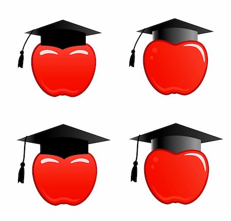Apple in graduation cap. Four different pictures: in the big and small caps. Stock Photo - Budget Royalty-Free & Subscription, Code: 400-04032689