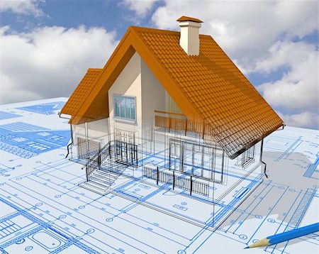 simsearch:400-04392057,k - Isometric view the residential house on architect?s drawing. Stock Photo - Budget Royalty-Free & Subscription, Code: 400-04033020