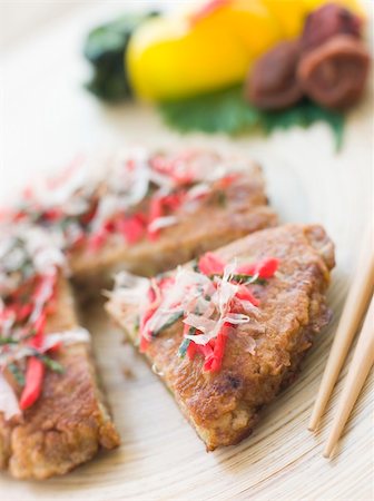 Close up of Savoury Pancake with Red Pickled Ginger and Bonito decoration Stock Photo - Budget Royalty-Free & Subscription, Code: 400-04033398
