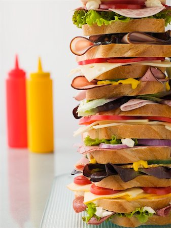 Dagwood Tower Sandwich With Sauces Stock Photo - Budget Royalty-Free & Subscription, Code: 400-04033586